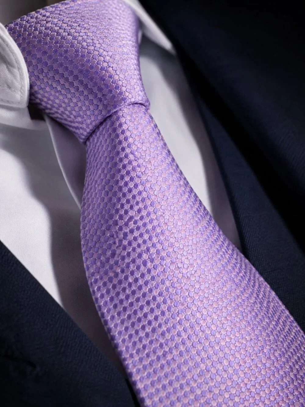 Tattersall London 100% Silk Tie Lavender Purple Geometric Woven Handmade